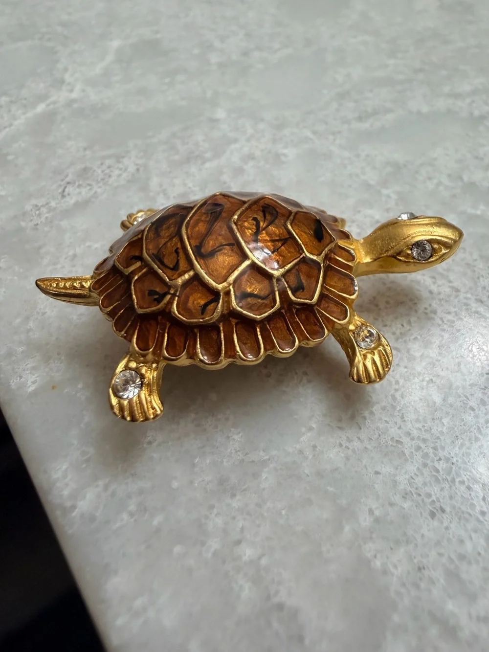 Premier Designs Turtle Brooch with Brown Enamel Shell & Rhinestone accents